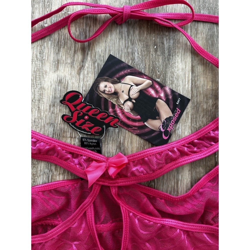 Exposed Queen Size Hot Pink Babydoll Bra Open Cup Lingerie Sheer NEW